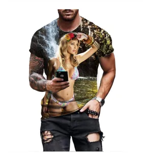 Sexiga flickor Fashion Beach Beauty Bikini Model 3D Print Men's T-shirts Casual O-Neck Kort ärm Löst överdimensionerade t-shirt Topps Tee 001