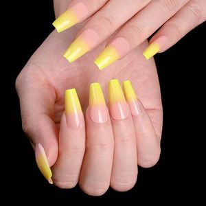 False Nails 24pcs Gradient French Coffin Fake With Glue Matte Square Nail Decal Hit Color Press On Prud22