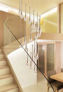 Lâmpadas pendentes Crystal Led Lustelier Golden Drop Staircase Solfing Lâmpadas Luzes de Luxúria Luminárias para Villa Lobby Decoração de corredor