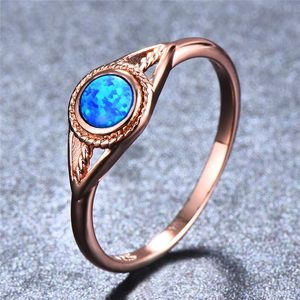 Fedi nuziali Bamos Fashion Round Ring With Stone Bianco / Blu / Viola Opale di fuoco Finger Rose Gold Filled Vintage Per le donne RegaliMatrimonio