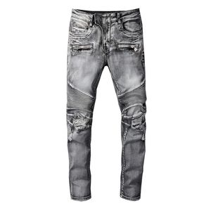 Jeans designer plus size per pantaloni da uomo denim strappa grigio maschile angoscia hiphop di alta qualità giovane roccia nera roccia alta slim fit elastico elastico hip hop biker gamba