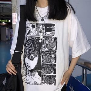 White Tees Junji Ito Manga Uzumaki T-shirt Mulheres Moda Tops Grunge Esteticéticos Anime Tee Hipsters Harajuku Camista 210312