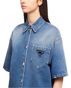 Woman Blouses toptan satış-Kadın Gömlek Tişörtler Denim Bluz Kadın Üstler Kısa Kollu Yaz Gömlek Tees Kot Putu Renkler T Shirts Klasik Asya Boyut