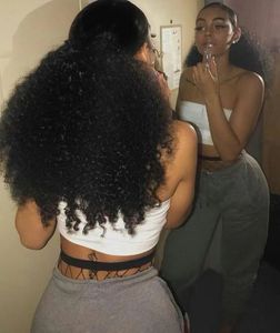 Afro Culr Ponytail Kinky Kıvırcık Çörekler Sıcak Saç Chignon Saç Parçası Brezilya İnsan Kılları KLIP KLEAP SİYAH KADIN 120G Like Pic