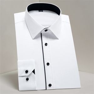 Masculino clássico contraste costura frente placket vestido camisas sem bolso manga longa negócio padrão-ajuste camisa de escritório social 220321