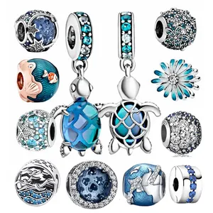 Trendseting Nowy 925 Srebrny Ocean Blue Turtle Charm na oryginalną bransoletkę Pandora Charm