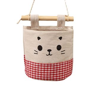 Cute Cotton Linen Hanging Organiser Wall Mounted Wardrobe Closet Organizer Cosmetic Toys Storage Bag Sundries Pouch