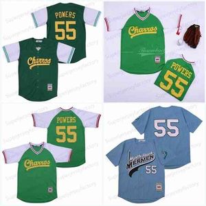 Xflsp Uomo Kenny Powers # 55 Eastbound e Down Mexican Charros Movie Maglia da baseball Verde Blu Maglie cucite economiche Camicie Spedizione veloce