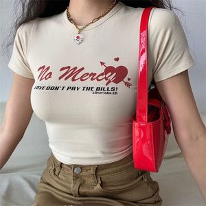 Brown Vintage Top Women Letter Graphic Grunge T-shirt Bodycon Tank Cyber baby tee Y2k Summer Corset Indie Aesthetics Clothes 220318