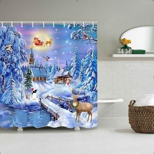 Christmas Shower Curtain Fairy Snow Night Printed Bath Screen room Waterproof Polyester Fabric s Y200108