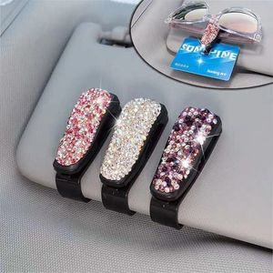 Party Diamond Plastic Auto Sun Visor Glasses Glasses Sunglasses Clipes Bracket Bill Bill Card Titular Bling Rhinestone Car Glasses Clip