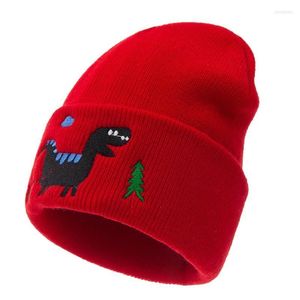 Шапочка/кепки для черепа младенца детская детская зимняя вязаная шляпа шапочка милая мультипликация динозавра вышитый сплошной цвет.