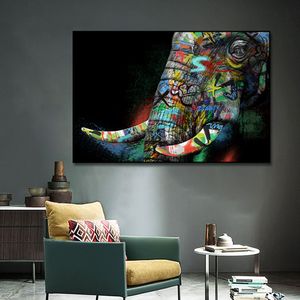 Färgglada elefantgreet graffiti väggkonst canvas trycker afrikansk djur duk målningar för vardagsrumsdekoration ingen ram