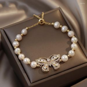 Beaded Strands LoveLink Bohemian Rhinestone Butterfly Pearl Bracelets Elegant For Women Gold Color Chain Vintage Jewelry Fawn22