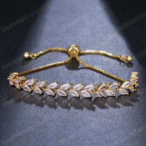 Trendy Rose Gold Leaf AAA Zirconia Bracelet For Women Luxury Wedding Bridal Shiny Crystal Bangle & Jewelry Accessories Gift