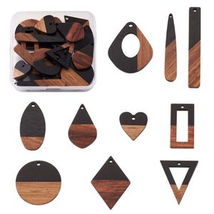 Pendant Necklaces Resin Wooden Earring Styles Rhombus Heart Hollow Rectangle Triangle Wood Dangle Charms For Jewelry DIY Vintage