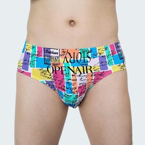 Underpants Men Sexy Print Breathable Pouch Briefs Low Rise Ice Silk Underwear U Convex Brief Penis Big PantiesUnderpants