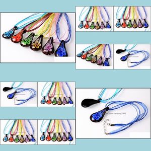 Pendant Necklaces Pendants Jewelry Handmade Lampwork Glass Murano Black Waterdrop Inner Flower Gold Dust Dh4Q8