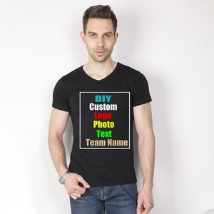 Customize Your Picture LOGO Male Amoi Thin Plus Fat Size Stretch Cotton V-neck Short-sleeved T-shirt Men's T-Shirts