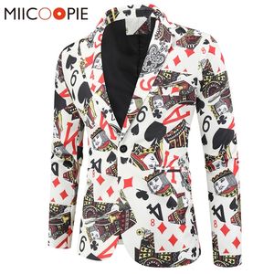 Jogando cartas poker imprimir engraçado mens blazer jaqueta coreano moda festa de baile traje homme masculino vintage terno blazer hombre 220801