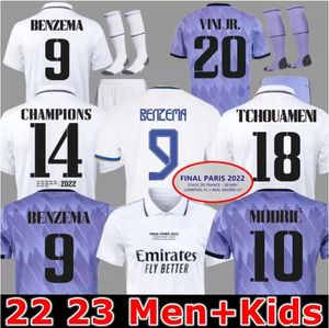 2023 Benzema Finale voetbalshirt Heren T shirts Voetbalshirt Real Madrids Camavinga Alaba Modric Valverde vierde Camiseta Kids Uniformen Vini Jr Tchouameni