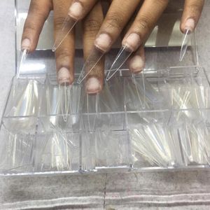 500 Stück Box Spitze Stiletto-Nagelspitzen, klar, natürlich, falsche gefälschte Maniküre, Acrylgel, Diy-Salon-Lieferanten, Extras, lange Fingernagelklaue 220716