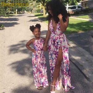 Wholesale matching mother daughter maxi dresses for sale - Group buy Mother Daughter Dresses Summer Long Family Matching Clothes Floral Print Mom And Maxi Dress Mommy Me F