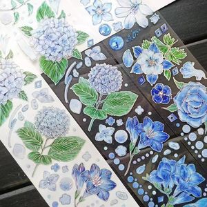 Hediye Sargısı Mavi Yıldız Çiçek Parlak Pet Bant Kart Yapma Planlayıcı Diy Scrapbooking Planı Stickergift
