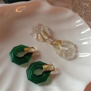 Hoop huggie aomu francês moda insear resina verde acrílica Personalidade de orelha Brincho hexagonal para mulheres presentes de jóias Moni2