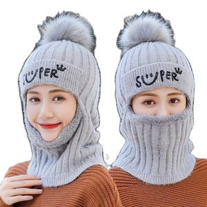 Beanie/Skull Caps Winter Knit Hat Letter Embroidery Cycling Ridding Beanie Cap Women Outdoor Sports Hip Hop Pompom