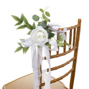 Artificial Rose Chair Pew Decorations Bouquet Flower Wedding Ceremony Aisle Venue Decor W50951