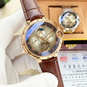 Mens Tourbillon Watch Skórzane automatyczne mechaniczne fazę księżyca Lumowalne luksusowe zegarki