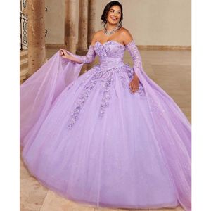 Lekkie fioletowe sukienki Quinceanera 2022 na słodkie 16 dziewczyny aplikacje koraliki księżniczki suknia balowa