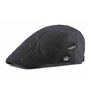 Yaz Mesh Beret Şapkası Erkekler İçin İçi Boş Nefes Alabaç Berler Katı siyah Beyaz Düz Cap Kadın Açık Golf Sürüş Gazete Satıcı Şapkaları J220722