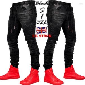 Mężczyźni Stylowe podarte dżinsy spodnie motocyklista chudy szczupły proste dżinsowe spodnie mody