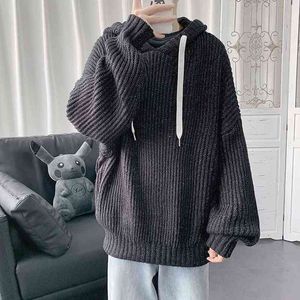 Hooded Sweater Men Pullover Knitted Sweater Oversized Sweater Streetwear Korean Fashion Streetwear Loose Fit Long Sleeve Shirts L220730