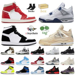 With box Jumpman 1 4s basketball shoes Newstalgia Chenille 1s Twist Midnight Navy 4 IV Seafoam Sail Bred Black Cat Dark Mocha Craft Red Thunder Oreo trainers sneakers