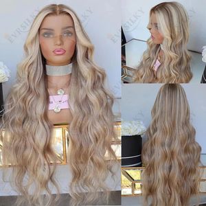 Vågig Caramel Blond Balayage Highlight Transparent Spets Front Peruk 13x4 Wave Helspets Människohår Peruker för kvinnor Remy Hairs 180%