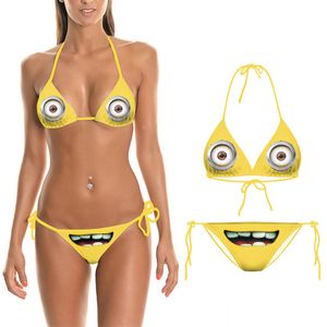 Cloocl Baju Renang Bikini Kartun Lucu Seksi Gambar 3D CosplayアニメPantai Wanita Tali Baju Renang Wanita Bikini Set Baju Renang 220613