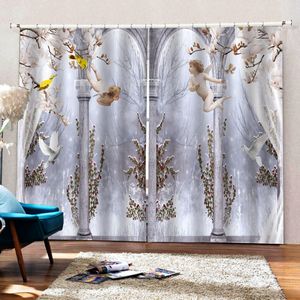 High quality black silk material curtain Angel cortina blackout for bedroom Living Room Windows darken the room