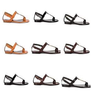 Lyxiga kvinnor skor sandallägenheter cassandra svart kalvskinn läder flip flop sandaler toffel ankel rem summer cool mens platt tofflor med låda ys03