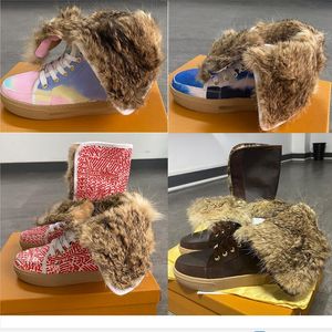 Designer Boots Women Fur Boots Suede Leather Winter Boot Real Rabbit Fur Snow Boot Australia Booties Warm Knee High Martin Shoes With Box NO16