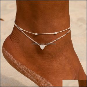 Tornozeleiras jóias femininas Bohemian Heart Tornogrades de verão Praia de tornozelo para mulheres Pulseiras de tornozelo para mulheres Drop Chain Drop 2021 Nil4d