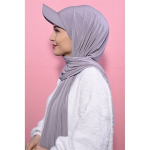 Musilm Women Chiffon Hijab With Base Ball Cap Summer Sports with HIjabs Ready To Wear Instant Sport 220610gx
