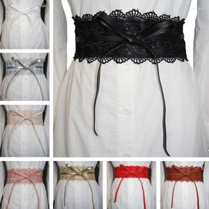 Belts Corset Wide Belt Elastic Bow Lace Female Wedding Dress Self Tie Obi Cinch Waistband Black For Women BeltBelts Fred22