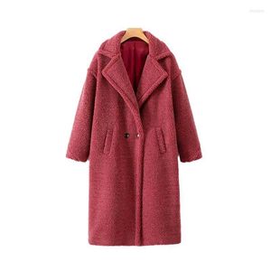 Cappotto caldo spesso invernale in pelliccia sintetica da donna Tasche lunghe Capispalla manica doppiopetto Casual Streetwear 2022