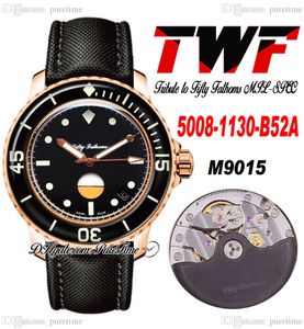 TWF Tribute to Fifty Fathoms Miyota 9015 Automatic Mens Watch MIL-SPEC 5008-1130-B52A Rose Gold Black Dial Sail-Canvas Strap Super Edition Puretime B2