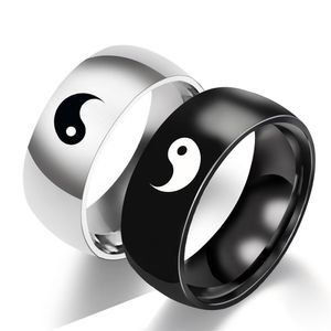 Yin Yang Anel Prata venda por atacado-Casal anéis yin es yang amantes anéis tai chi logotipo símbolo anel homens e mulheres titânio aço ornamentos prata preta para tocar fofoca