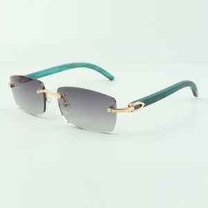 Óculos de sol lisos 3524012 com bastões de madeira azul-petróleo e lentes de 56mm para unissex