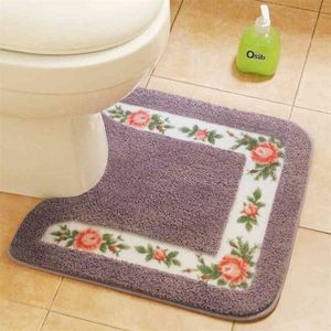 Pastoral U Shaped Bathroom Bath Mat Nonslip Toilet Rugs Water Absorption Floor Mat for Toilet Hand Sink Washable Toilet Mat 210401